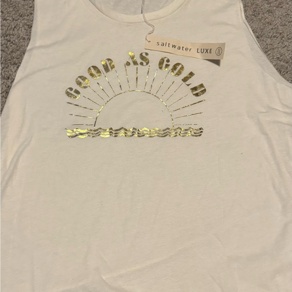Lux Cream Tee with Gold Sunburst Design